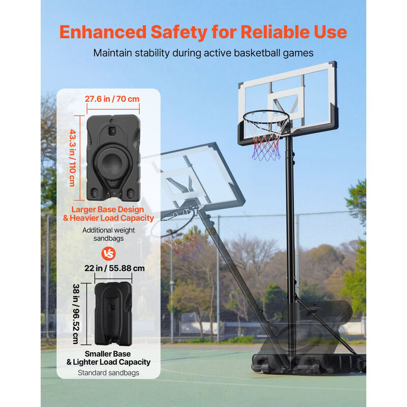 Portable Basketball Goal System with Adjustable Height, PC Backboard and Rolling Base-Black image number 6