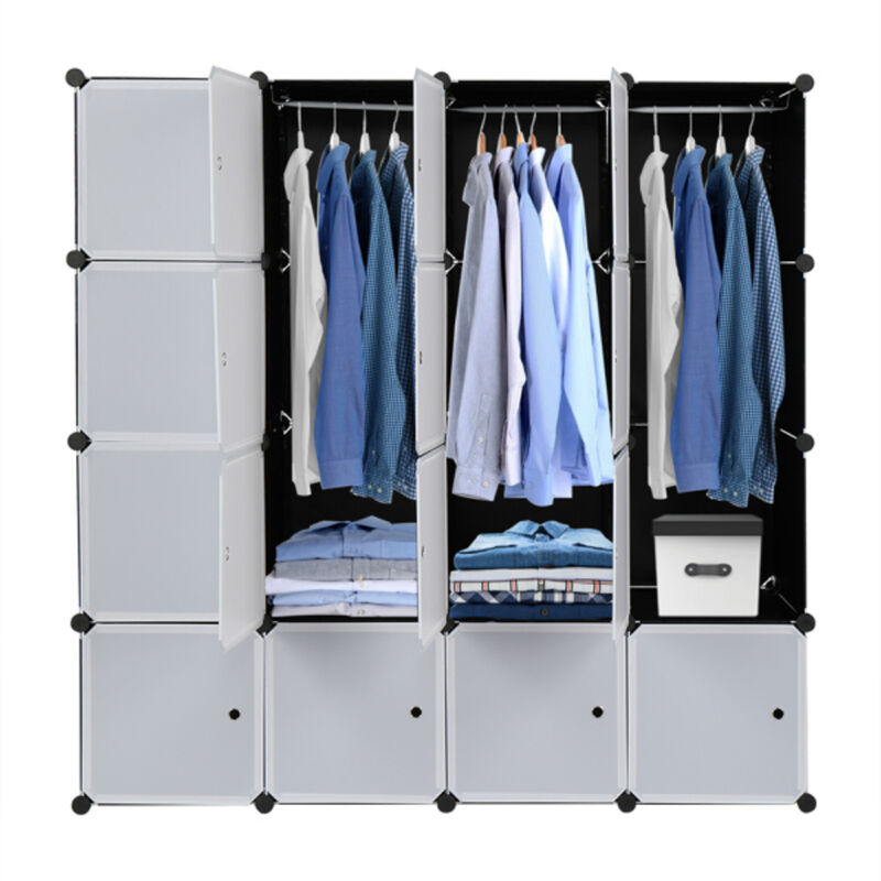 Multi-Functional  Plastic Storage Organizer, Modular Closet Cabinet with Doors & Clothes Rails image number 2