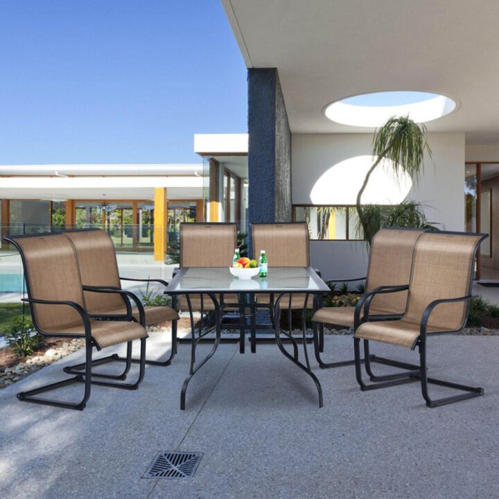 Hivvago 2 Pieces Patio Dining Chairs with C spring motion High Backrest Armrest