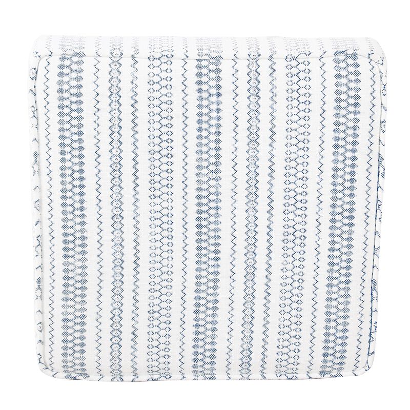 Pyp Square Storage Ottoman, 18 Inch Blue White Striped, Brown Legs