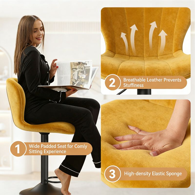 Modern Fabric Swivel Bar Stools Set of 2, Steady Adjustable Counter Height Stools with Back and Footrest, 360&deg; Kitchen Island Chairs for Kitchen Counter, Home Bar image number 3