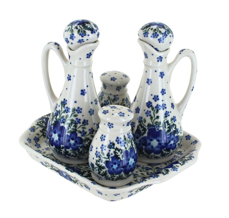 Blue Rose Polish Pottery Garden of Blue Table Accessory Set
