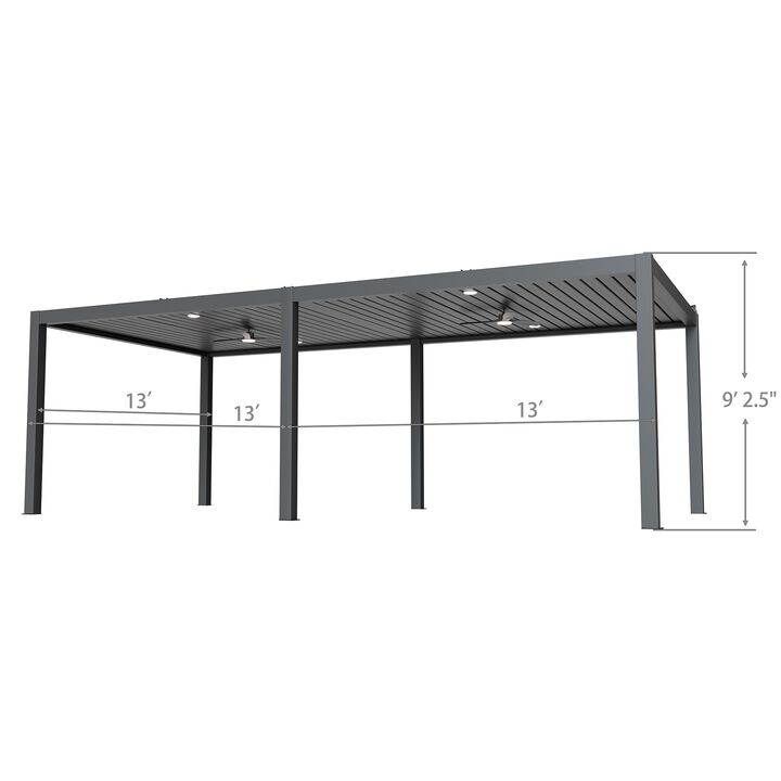Mondawe 13'x26' Solar Luxury Pergola,W/ Smart Climate Control,Auto-Regulating Louver&Hidden Drainage