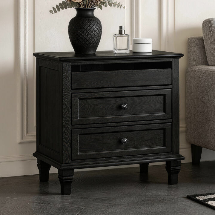 Fismem Built‑In Charging Station Farmhouse Nightstand