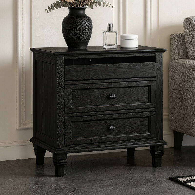 Fismem Built‑In Charging Station Farmhouse Nightstand image number 1