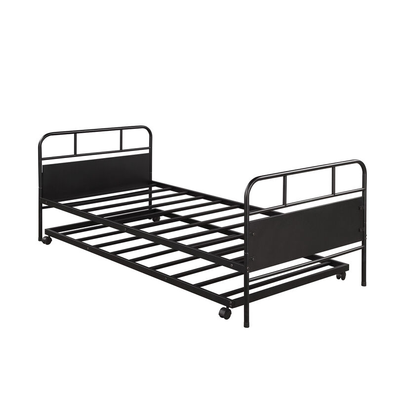 Merax Metal Daybed Platform Bed Frame with Trundle Built-in Casters
