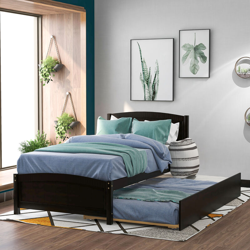 Minimalistic Wood Platform Bed with Trundle image number 1
