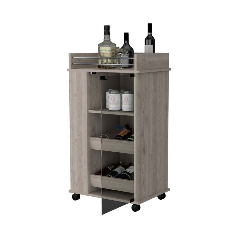 Willow Park Glass Door Bar Cart with Bottle Holder and Casters Light Gray
