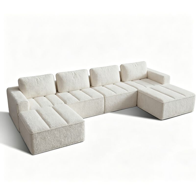 Vipbear 145.6" Modular U-Shaped Cloud Sectional Sofa, Fluffy Teddy Fabric Convertible Couch image number 0