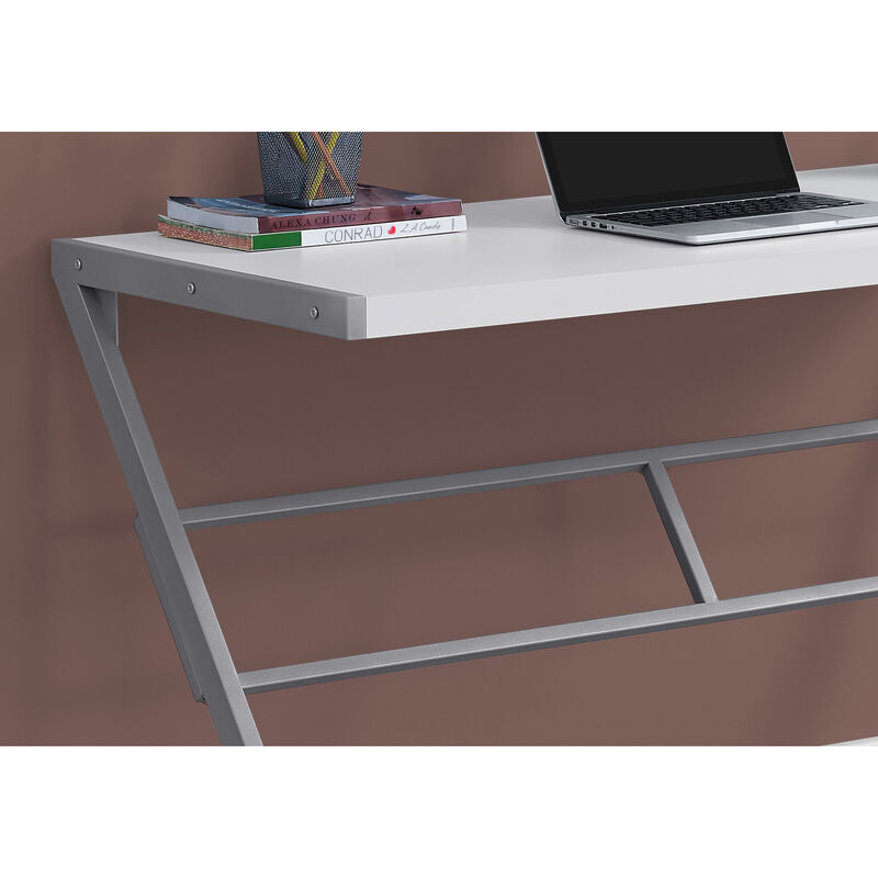 Monarch Specialties I 7372 Computer Desk, Home Office, Laptop, 48"L, Work, Metal, Laminate, White, Grey, Contemporary, Modern