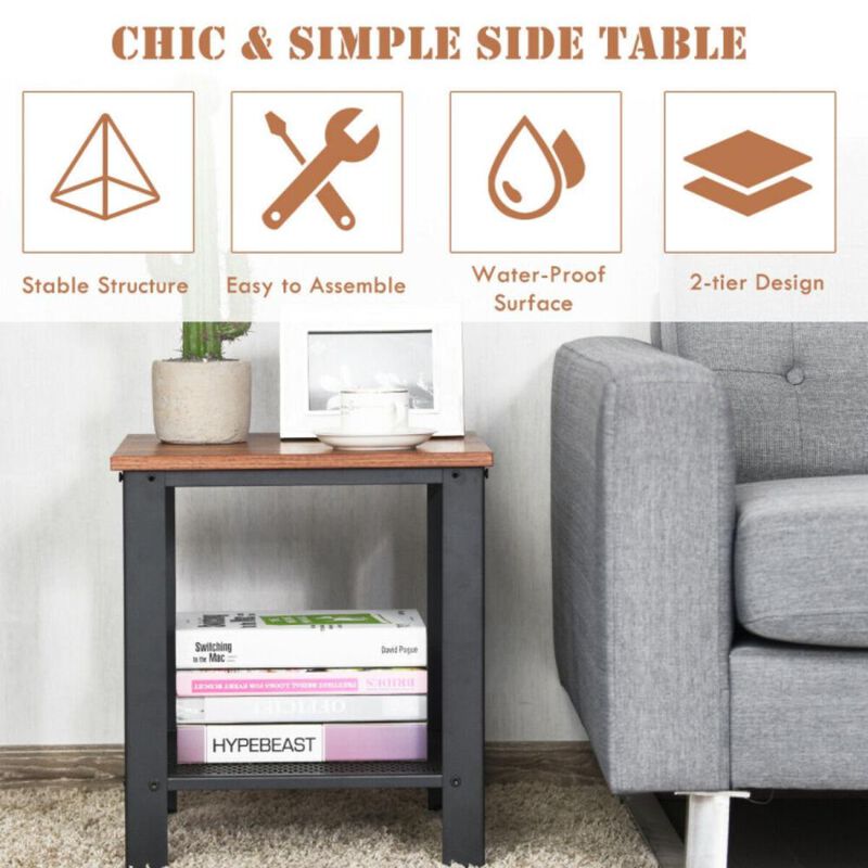 Hivvago 2-Tier Industrial End Table with Storage Shelf for Small Space