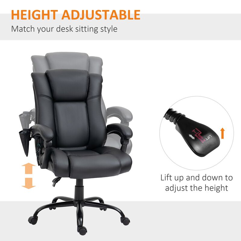 High Back Vibration Massage Office Chair, Reclining PU Leather Computer Chair with Armrest and Remote, Black image number 5