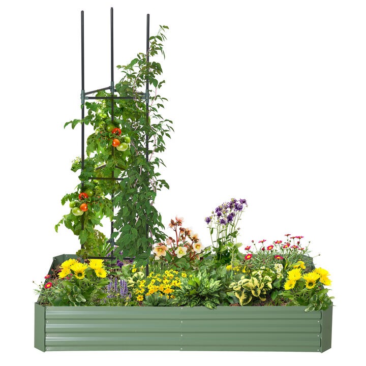 Outsunny Raised Garden Bed, 5.9' x 3' x 1' Large Metal Planter Box with 2 Trellis Tomato Cages, for Climbing Vines, Vegetables, Flowers, Green