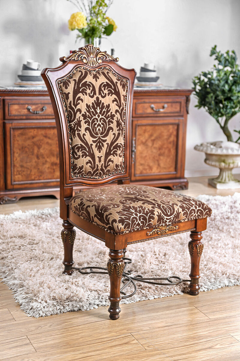 Streamdale Brown Cherry Side Chairs with Floral Design Seats