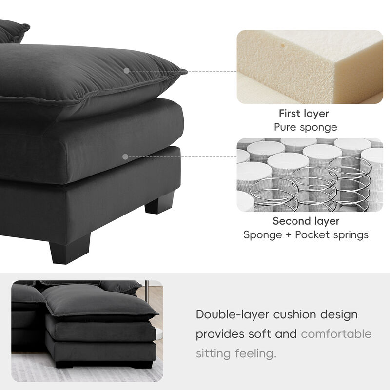 Whisen Upholstered Symmetrical Sectional Sofa with Chaise Lounge and Waist Pillows