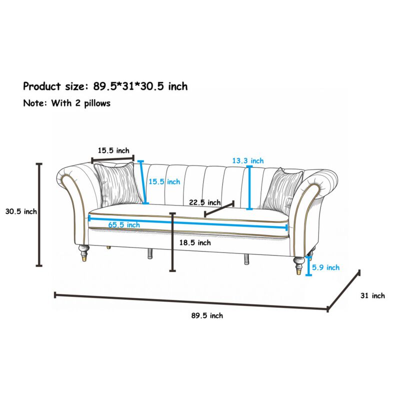 Nixbix Velvet 3‑Seater Chesterfield Sofa image number 8