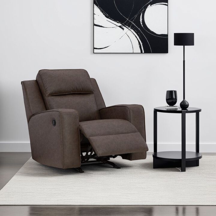 Livie Manual Rocker Recliner Chair, Dark Brown Gray Faux Leather
