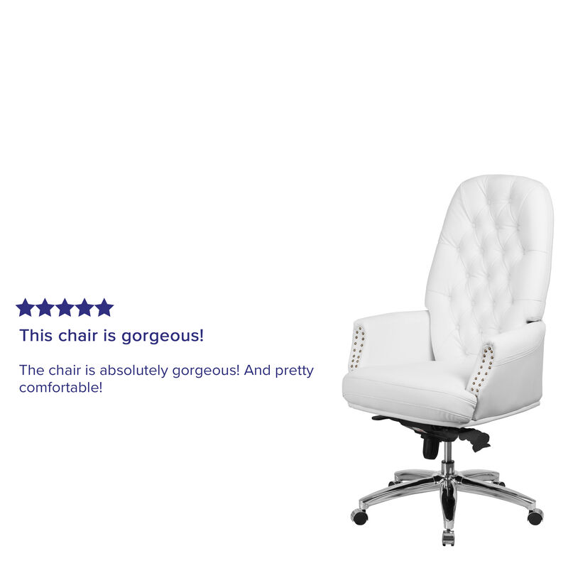 Hansel High Back Traditional Tufted White LeatherSoft Multifunction Executive Swivel Ergonomic Office Chair with Arms image number 2
