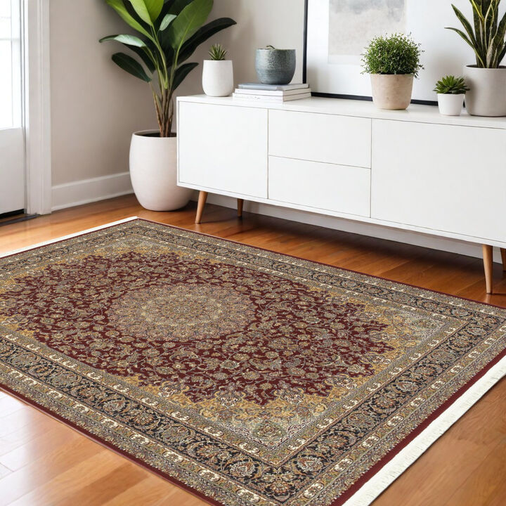 HomeRoots Medallion Area Rug With Fringe
