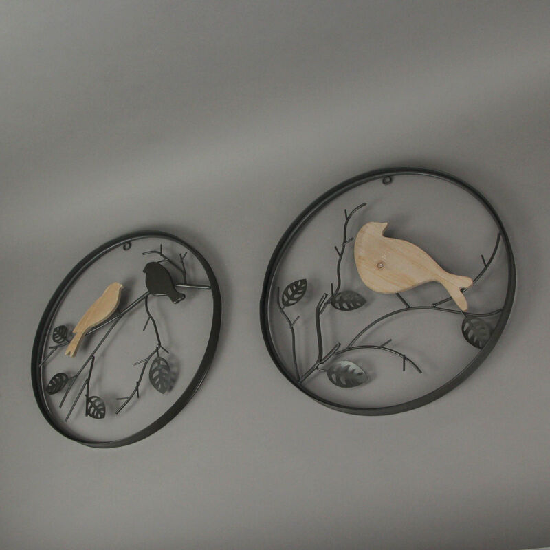 15 in Metal Wood Birds On Branches Wall Hanging Sculpture Home Decor Art Set / 2 image number 4