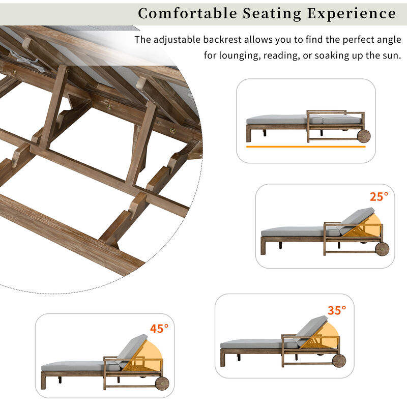 Whisen Farmhouse-styled Wooden Outdoor Sunbed for Ultimate Relaxation Outdoor Daybed image number 6