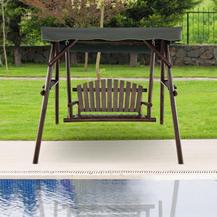 Hivvago 2-Person Outdoor Wooden Porch Swing with an Adjustable Canopy