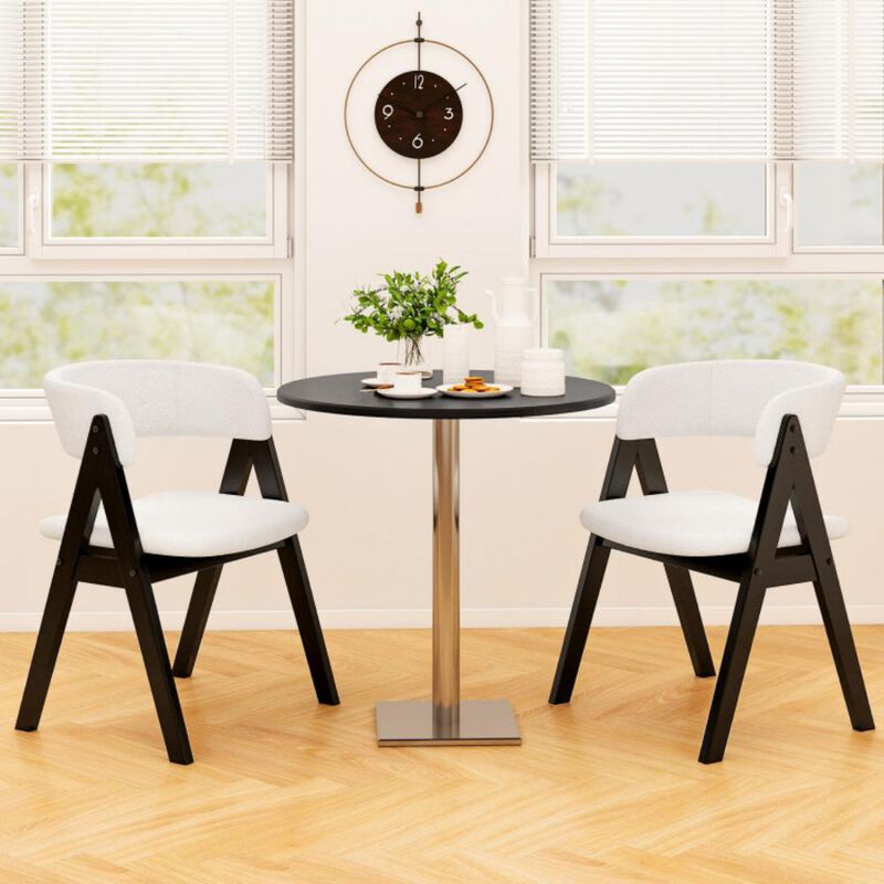 Hivvago Wooden Dining Chair Set of 2 Mid-Century Modern Sherpa Upholstered Kitchen Dining Room Chairs