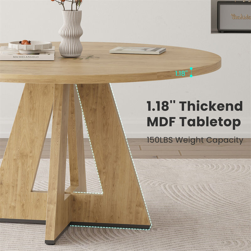 47" Modern Wood Round Dining Table with Sturdy Metal Base image number 5
