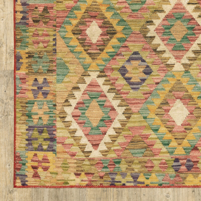 2 X 3 gold Orange Brown Red green Purple And Beige Southwestern Printed Stain Resistant Non Skid Area Rug image number 0