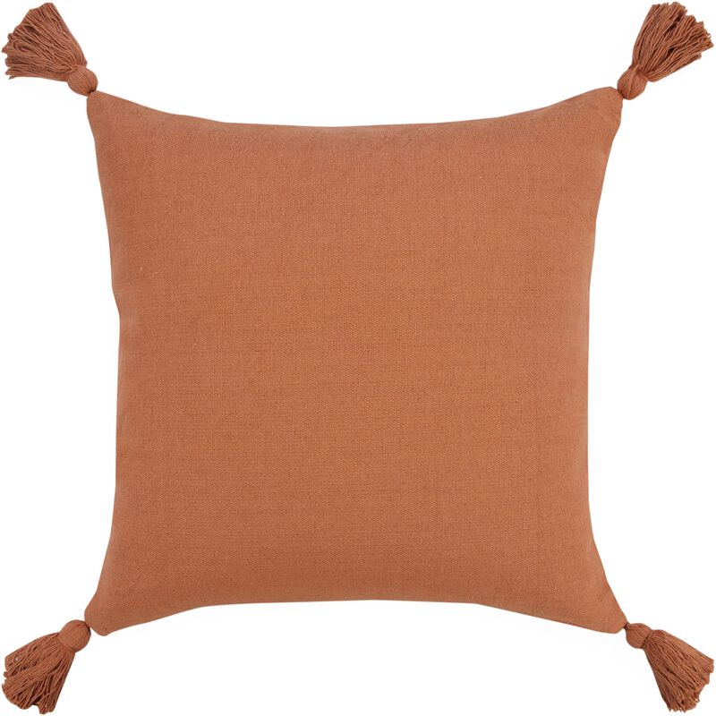 20" Orange Solid Hand Woven Square Throw Pillow with Tassels image number 1