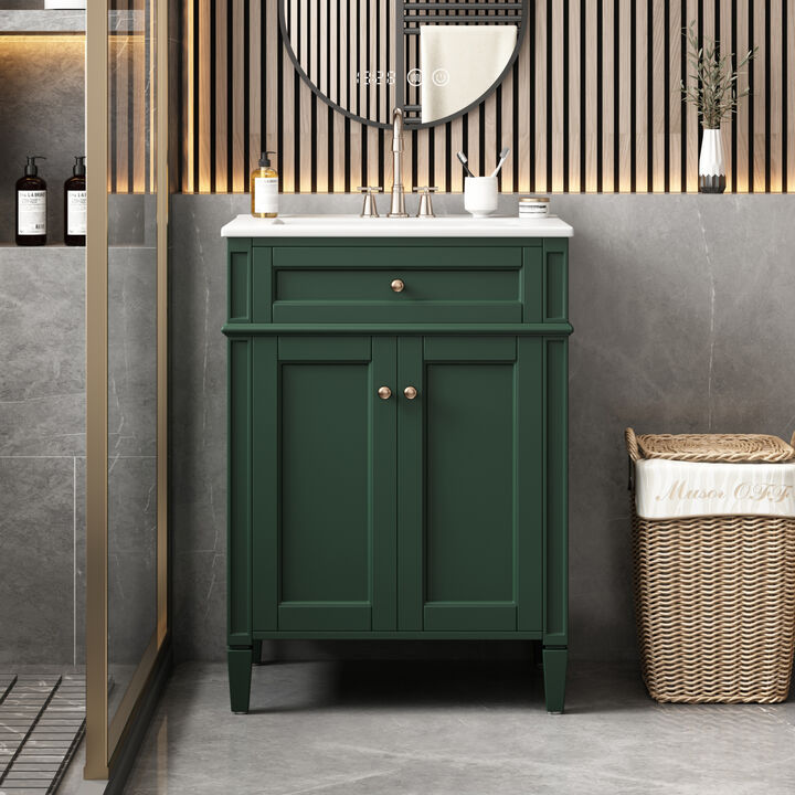 ELEMENT ACE 24 Inch Bathroom Vanity with 2 Doors, Tip-Out Drawer and Sink, Soft-Closing Doors with Organizers Adjustable Shelf Compact Space-Saving Bathroom Storage Cabinet