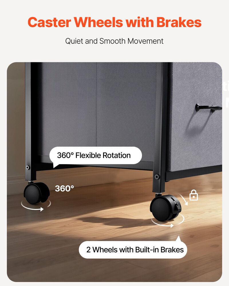 Metal Rolling File Cabinet with Fabric Drawers and Open Shelf Storage