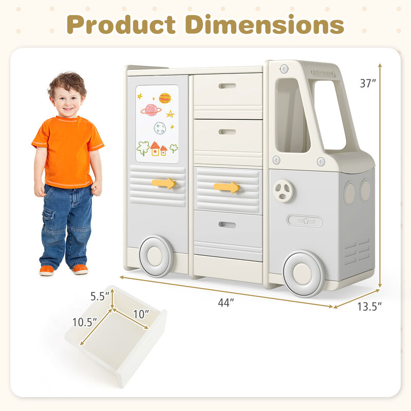 Bus Shaped Kids Toy Storage Cabinet with 4 Pull Out Drawers and Handles image number 2