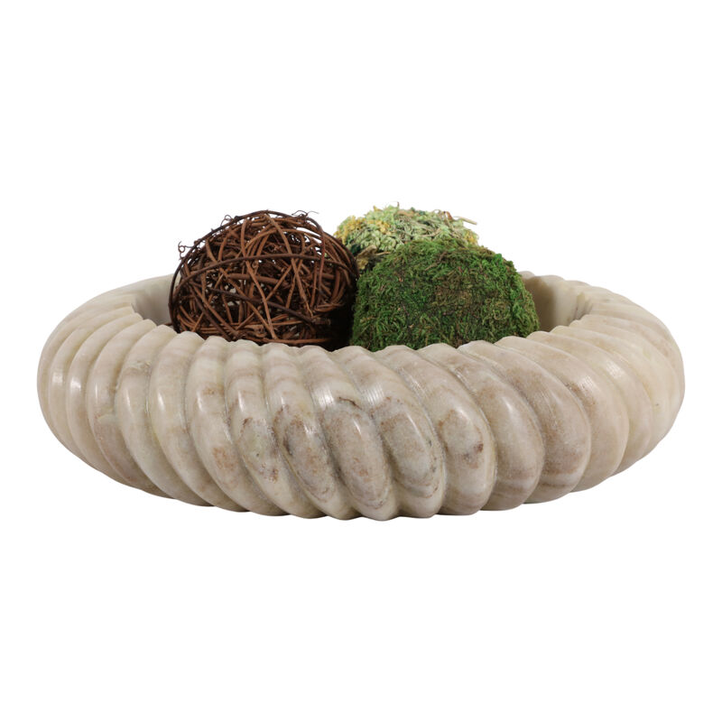 12x12" Ribbed Marble Bowl, Beige image number 1
