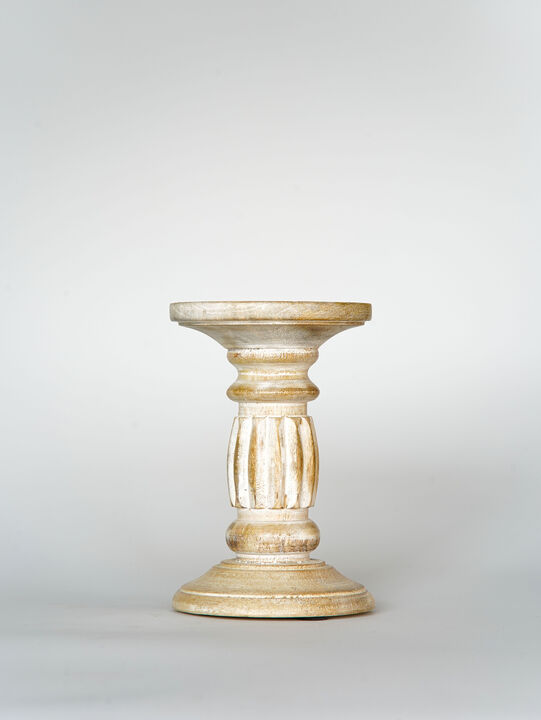 Traditional Antique White Eco-friendly Handmade Mango Wood Set Of One 6" Pillar Candle Holder