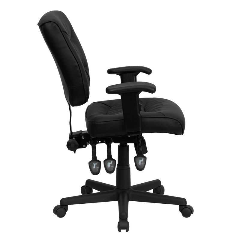 Cole Mid-Back Black LeatherSoft Multifunction Swivel Ergonomic Task Office Chair with Adjustable Arms image number 7