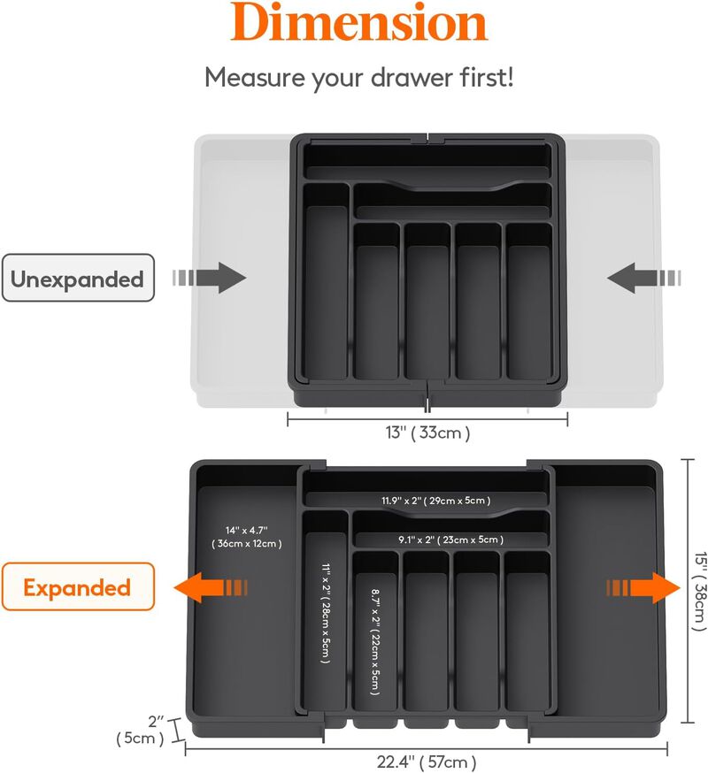 Expandable Drawer Organizer Utensil Tray Adjustable Storage Flatware and Cutlery image number 2