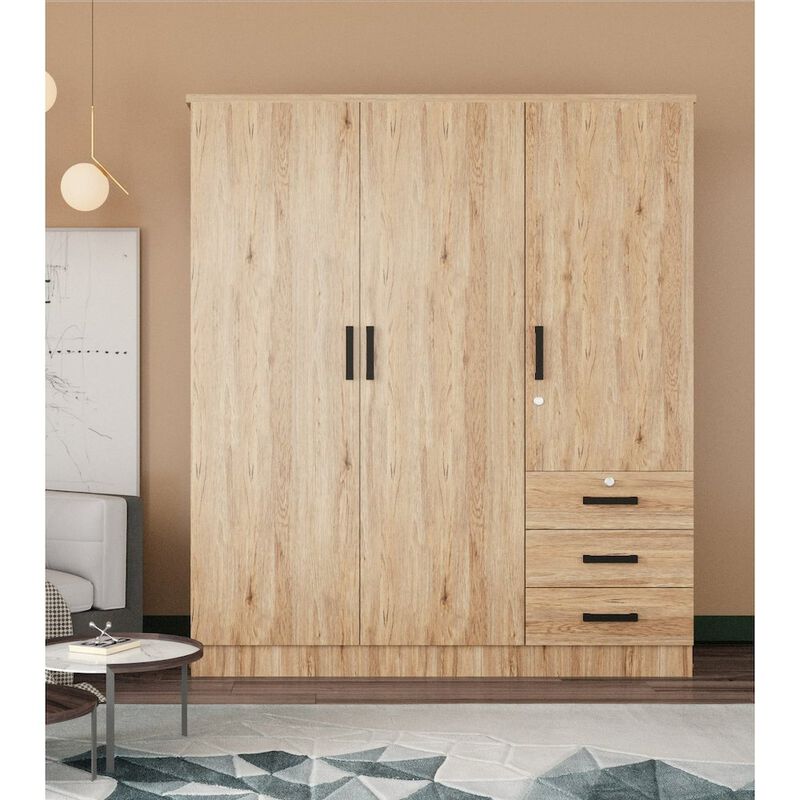 61"Wide Armoire Wardrobe Closet For Hanging With 3 Drawers & Shelves