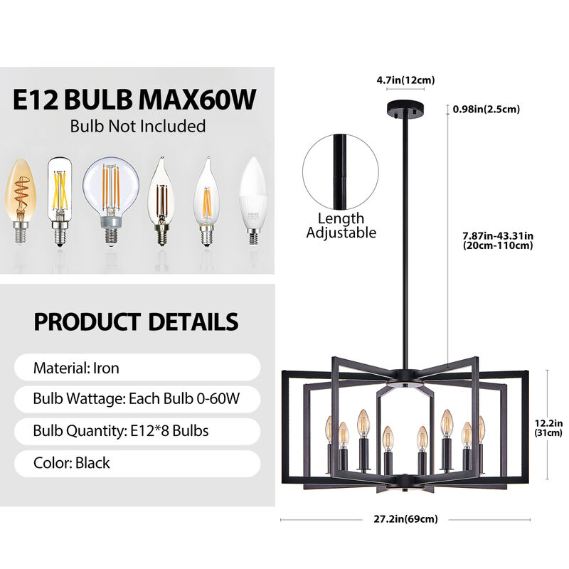 ELEMENT ACE Modern 6-Light Geometric Pendant Chandelier Open Frame Hard-Wired Ceiling Mount Light Fixture for Living Room, Dining Room, Kitchen Areas image number 2