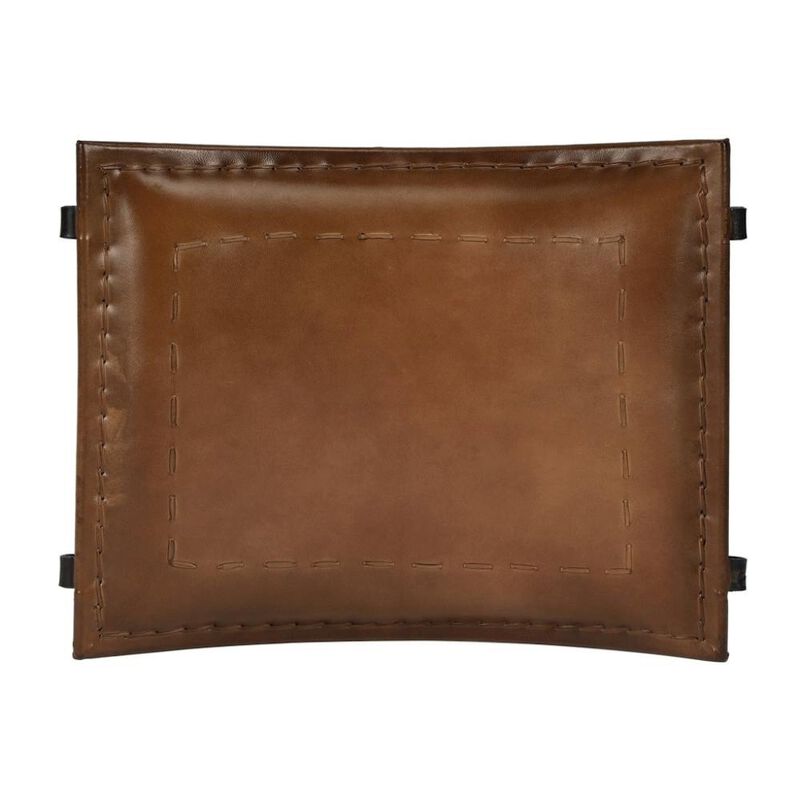Starlight Canyon Home Brown Leather Vanity Stool &ndash; Small Sitting Stool for Bedroom or Entryway image number 1