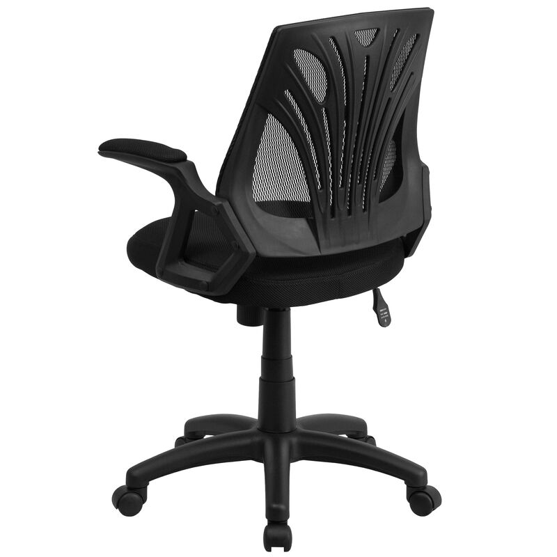 Sam Mid-Back Designer Black Mesh Swivel Task Office Chair with Open Arms image number 4