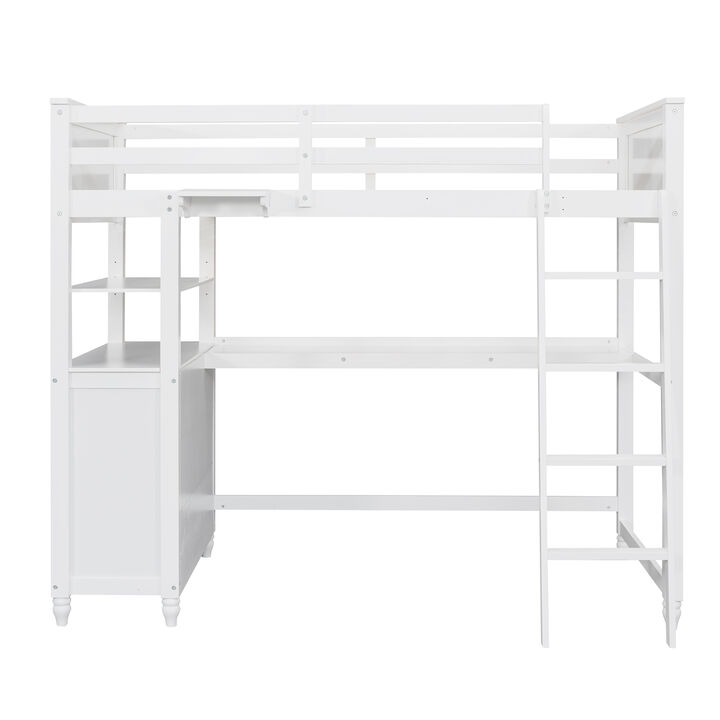 Whisen Twin Size Loft Bed with Desk Drawers Shelves, Solid Wood for Kids Bedroom