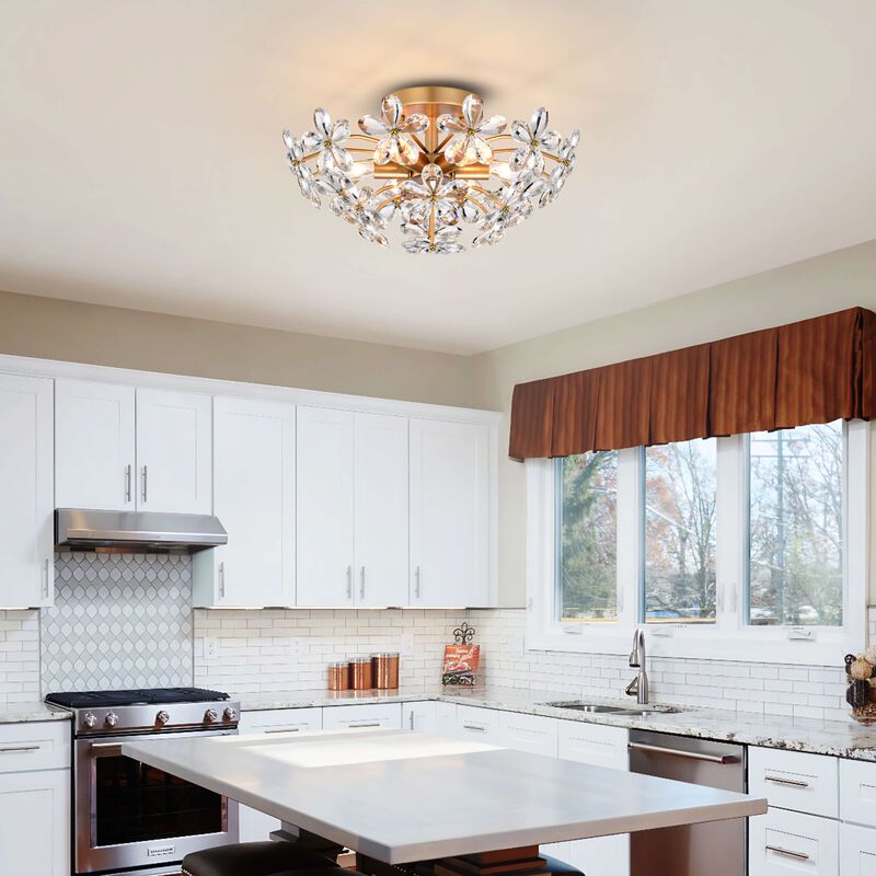 Amira Glossy Brass 6-Light 17.7" Glass Flower Crystal Flush Mount image number 5