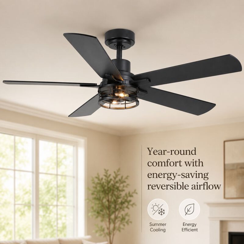 ELEMENT ACE Modern Farmhouse Industrial Ceiling Fan with Cage Light, Reversible DC Motor and Remote Control for Large Rooms image number 4