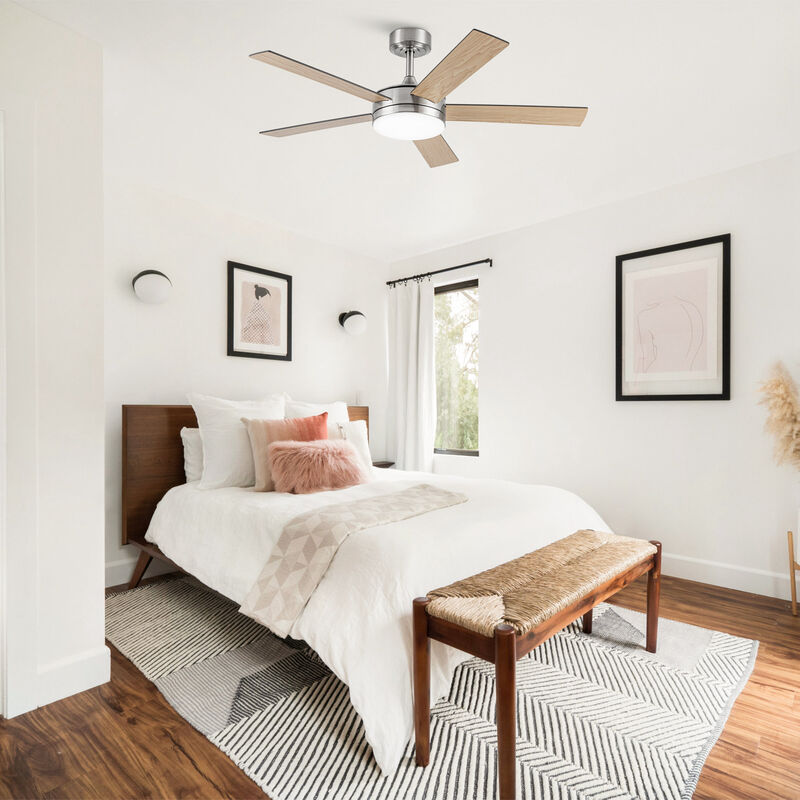 48" Modern Brushed Nickel Reversible 5-blade LED Ceiling Fan with Remote
