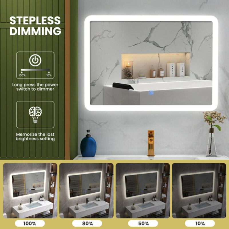 Hivvago LED Wall-mounted Bathroom Rounded Arc Corner Mirror with Touch