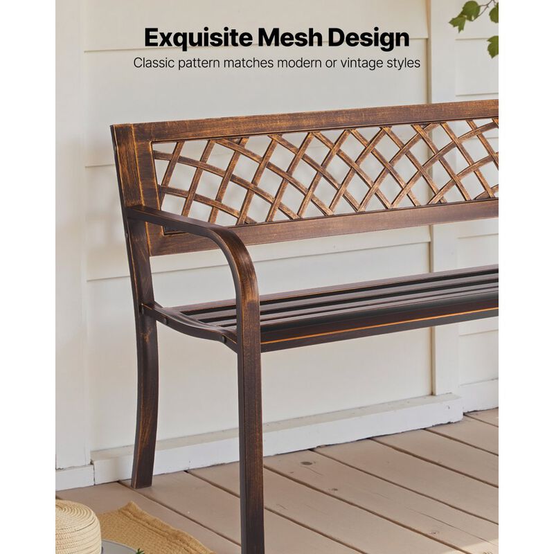 Weatherproof Outdoor Garden Bench with Steel Frame PVC Mesh Back Patio Seating-Antique Bronze image number 6