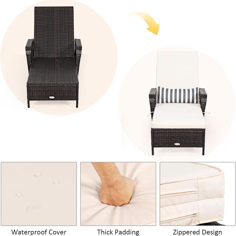 ShipItFurniture Adjustable Rattan Chaise Lounge Chair - 6-Position Recliner, Brown image number 7
