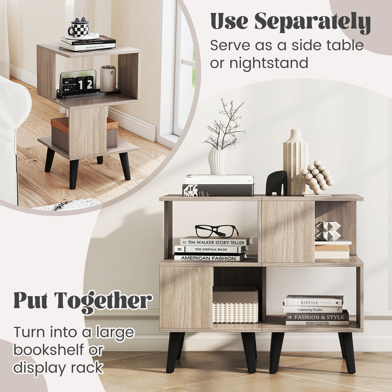 Set of 2 Geometric 3-Tier Bookshelves with Open Storage Shelves for Home or Office
