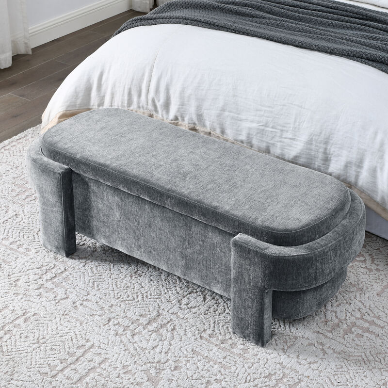 Chenille Upholstered Bench With Large Storage Space For The Living Room, Entryway And Bedroom